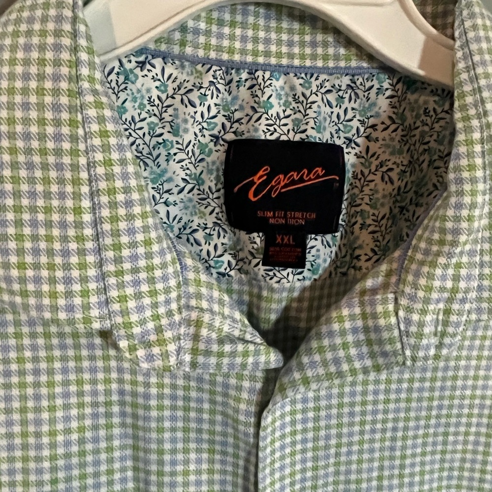 Egara Green Casual Button Down Shirt Gingham Pattern